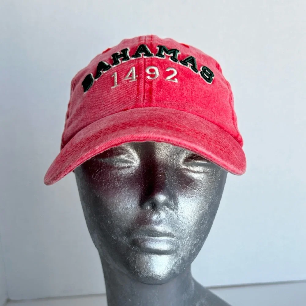 Bahamas 1492 Red Baseball Cap Souvenir Hat Vacation Travel Adjustable Unisex